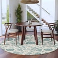 thumbnail image 5 of Farmhouse Turquoise Floral Washable Round Area Rug 8 ft, Linen Boho Flower Rustic Country , Soft Non Slip Rugs Stain Repellent Indoor Felt Carpet for Living Dining Room Bedroom Home Office, 5 of 9