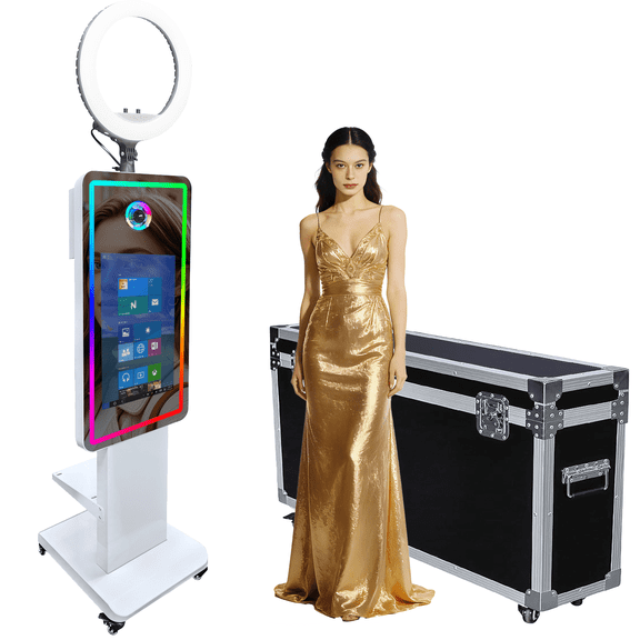 Portable Mirror Photo Booth Machine with 21.5inch Touch Screen Selfie Photo Booth Machine with RGB Light and Flight Case for Event