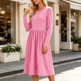 thumbnail image 6 of Bosfbaoi Dresses for Women Round Neck Long Sleeve Striped High Waist Flowy Midi Dress, 6 of 7