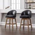 thumbnail image 2 of Swivel Bar Stools Set of 2, Counter Height Bar Stools, Retro Bar Chairs with Rivets and Curved High-Back, Solid Wood Barstools with Footrest for Kitchen Island, Dining Room, Black+PU, 2 of 9