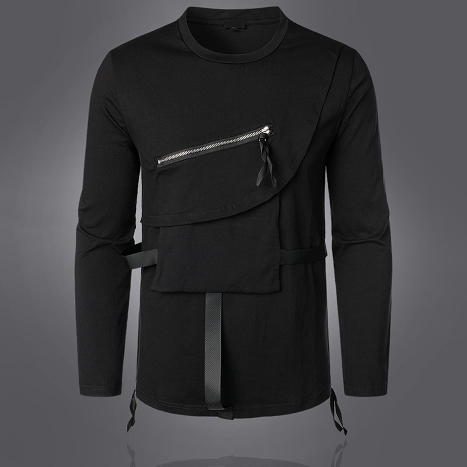 JSGEK Sales Men's Black Style Shirts Long Sleeve Scoop Neck Zipper Pocket  Punk T-Shirt for Men Long Ties Fashion Blouse Tops Black M - Walmart.com