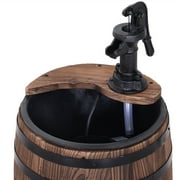 Outsunny 23 H Outdoor Water Fountain Wood and Metal Rustic Apple Barrel Pump Garden Decor for Outside Backyard