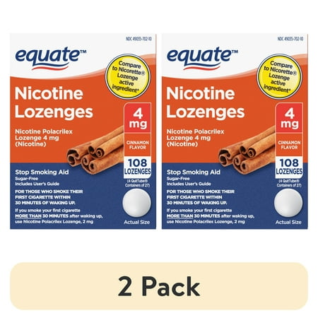 (2 pack) Equate Nicotine Lozenge, 4 mg, Cinnamon Flavor, 108 Count, , Compare to Nicorette® Lozenge Active Ingredient