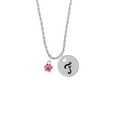 thumbnail image 2 of Delight Jewelry Silvertone Mini Translucent Hot Pink Paw Silvertone Script Initial Disc - F - Charm Necklace, 20"+3", 2 of 4