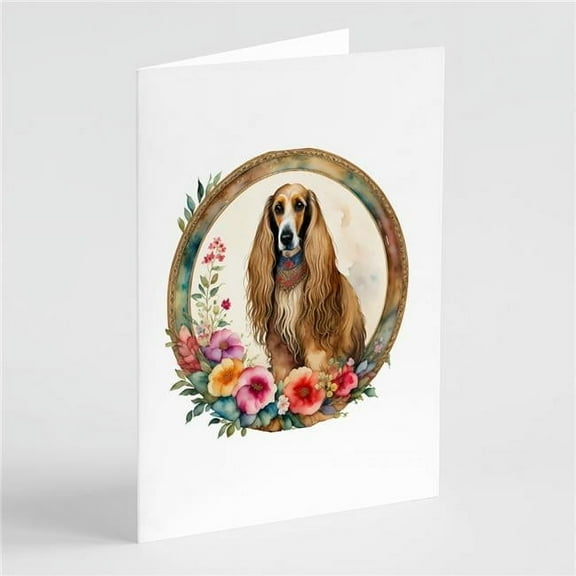 Afghan Hound and Flowers Greeting Cards and Envelopes Pack of 8 7 in x 5 in