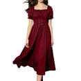 thumbnail image 2 of Women's Renaissance Dress Medieval Gothic Lace-Up Dresses Puff Sleeve Fairy Retro Gown Peasant Dresses, 2 of 9