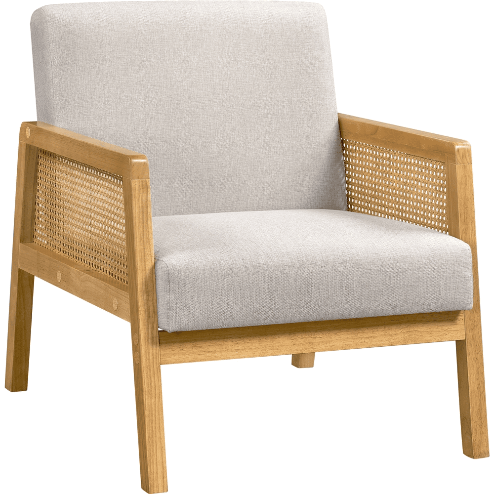 Renwick Fabric Upholstered Accent Chair with Rattan Sides for Living Rooms,Beige