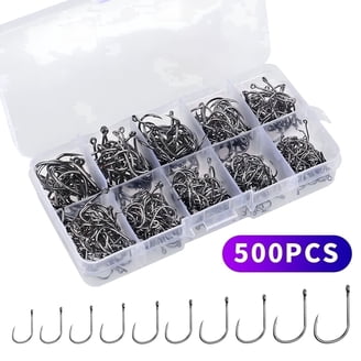 buy small fishing hooks LINKPAL 500pcs Small Fishing Hooks, Assorted Kit with 10 Sizes, Black  Silver, High Carbon Material