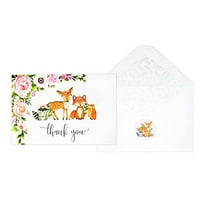 50 Pack Watercolor Girl Woodland Greenery Thank You Cards, Cute Thank You Notes with Envelopes & Stickers, Baby Shower, Birthday any Occasion Large Size 4x6 Animal Fox Raccoon Deer Owl Gratitude For P