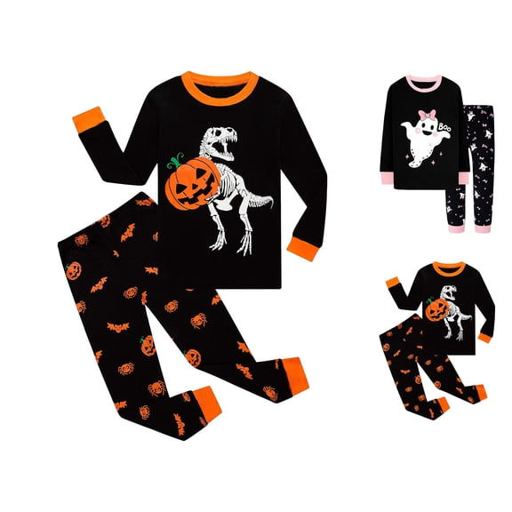 Halloween Pajamas for Kids Crewneck Long Sleeve Cute Print Loungewear Set Boys Pajama Size 2-10 Years