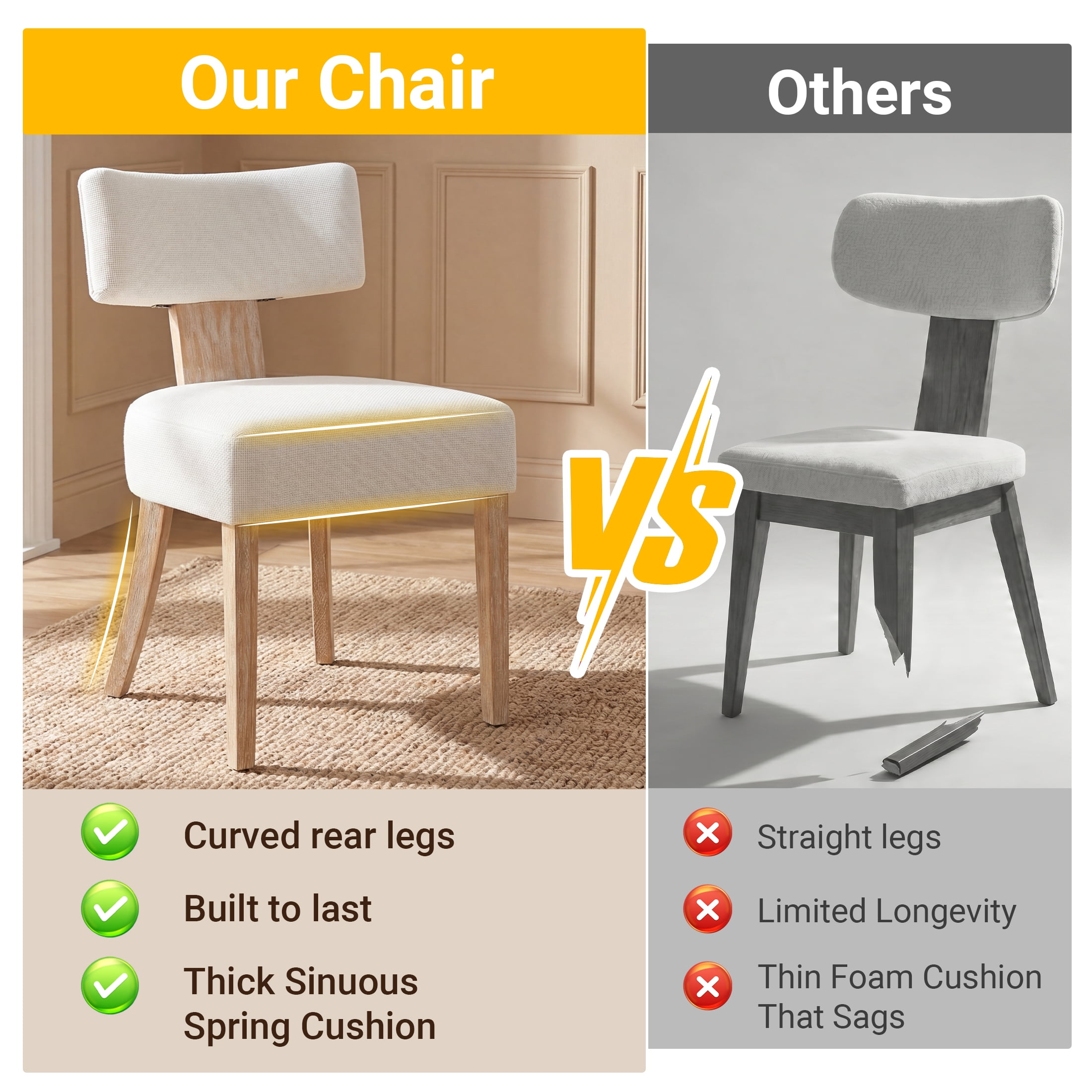 TrumanPick Mid Century Modern Dining Chairs Set of 6, Beige Upholstered Farmhouse Dining Room Chairs with Curved Backrest & Thick Cushion, Solid Wood Legs for Kitchen, Restaurant