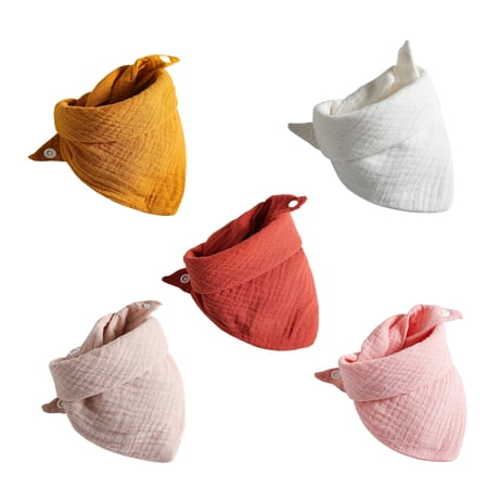 5pcs Cotton Baby Bibs Adjustable Color Newborns Feeding Saliva Towel Absorbent Infant Burp Cloth Triangle Towel