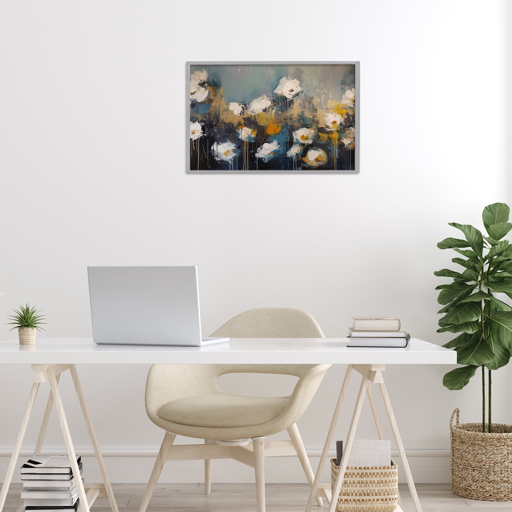 Stupell Industries Contemporary Paint Drip Blossoms Gray Framed Giclee Art, design by Jacky Ngan