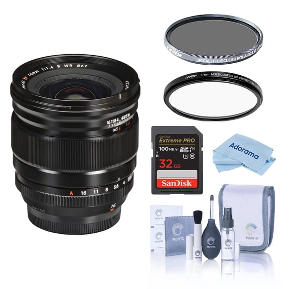 XF 16mm f/1.4 R WR Lens, Bundle with Hoya NXT Plus 67mm CPL Filter, 67mm UV Lens Filter, 32GB SDHC Card, Cleaning Kit, Microfiber Cloth