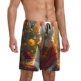 thumbnail image 2 of Balery Sunshine Flower Meditating Cat Pantalones cortos de pijama de punto de algodón para hombre con cinturilla y bolsillos-X-Large, 2 of 6