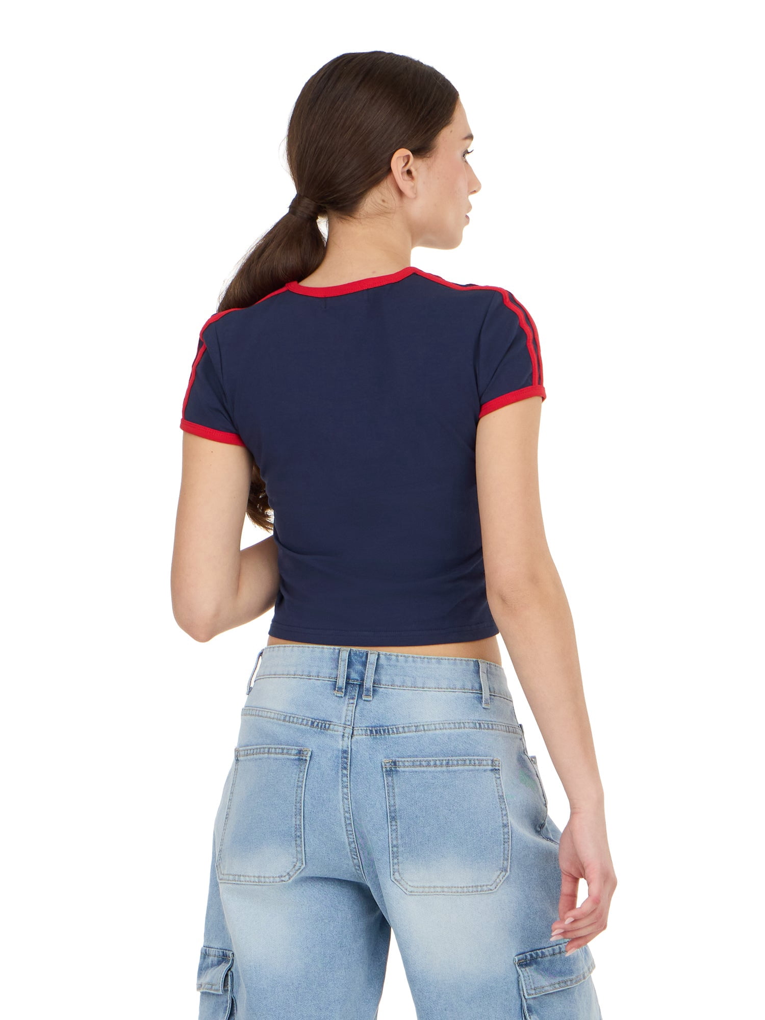 Forever 21 Women's Short Sleeve Americana USA Soccer Ringer Tee Shirt, Sizes XXS-XXL