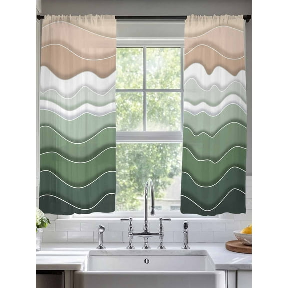 Sage Green Ombre Stripe Sheer Curtains for Living Room Bedroom Abstract Summer Beach Coastal Sheer Curtains 63 Inch Long 2 Panels Set Light Filtering Curtain Window Treatments Drapes for Dining Room