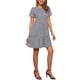 thumbnail image 2 of Vestido corto de manga corta con estampado de cuadros para mujeres, cuello redondo, cintura alta, vestido casual en capas, color negro, 2 of 5