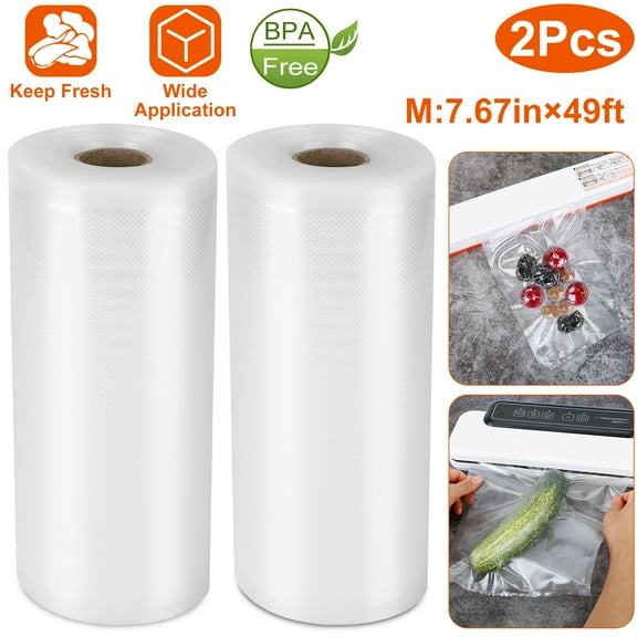 Moclever 2 Rolls Vacuum Sealer Bags, 7.67inx49ft BPA Free Safe Vacuum Bags for Fruit Vegetable Snack, Transparent