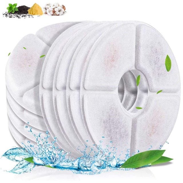 Yeacher 8PCS Cat Water Fountain Filter Active Carbon Resin Filter Replacement Round Pet Water Dispenser