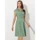 thumbnail image 3 of Vestido a cuadros retro con cinturón y manga casquillo frontal con botones para mujer Verde M, 3 of 5