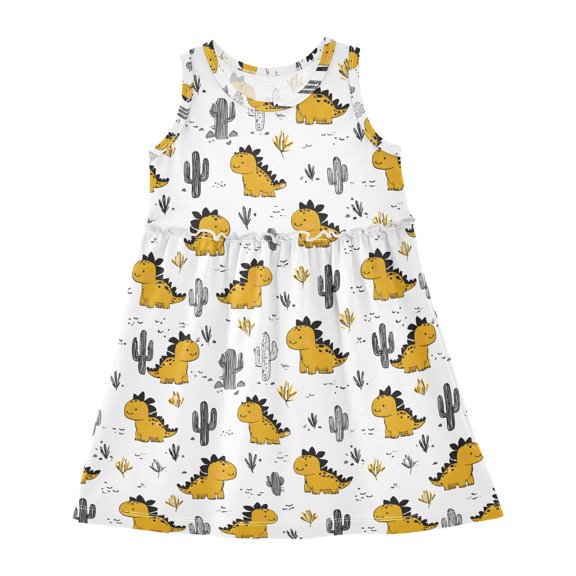 Dress Wolf Pale Yellow Star Sleeveless Dress for Hem A-Line Casual Sundress