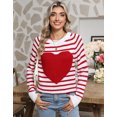 thumbnail image 3 of Cogild Women Cute Heart Sweaters Casual Crew Neck Pullover Cable Knitted Striped Color Long Sleeve Sweaters for Womens, 3 of 7