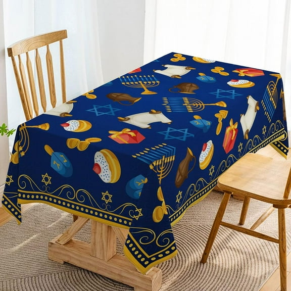 Hanukkah Table Cloth Chanukah Tablecloth Menorah Star of David Jewish Festival Holiday Decoration Home Dining Room Kitchen Decor-60×84inch