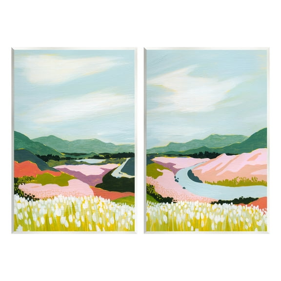 Stupell Industries Mountain Valley Meadow Landscape Painting Unframed Art Print Wall Art, 10 x 15, Set of 2