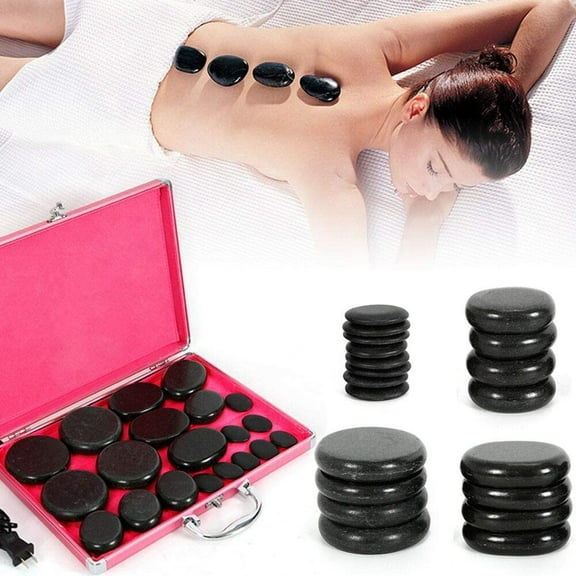 FETCOI Hot Stones Massage Set, 20 Pcs Massage Stone Heater Kit Natural Basalt Hot Rocks Kit Hot Stone Massage Kit Spa Rock Stones Relaxing, Healing, Pain Relief