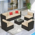 thumbnail image 2 of SOLAURA 7-Piece Outdoor Patio Furniture Set Black Wicker Rattan Sectional Sofa, Brown, 2 of 8