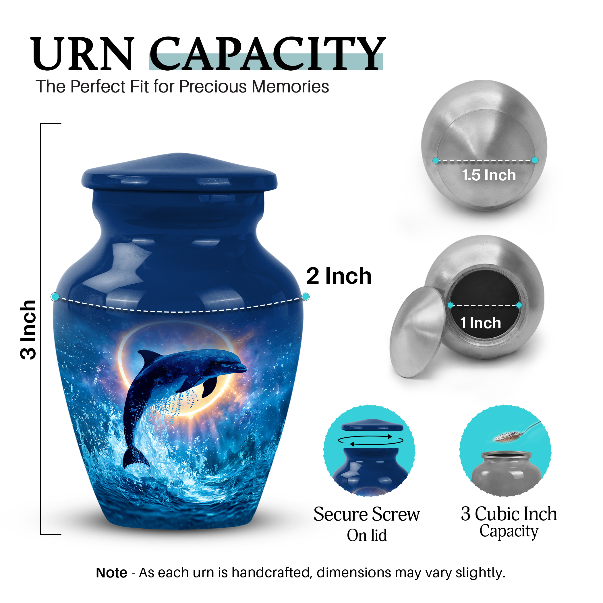 SABURIAL Dolphin Urn - Decorative Mini Tribute Urns for Female Ash - Beautiful Cremation Urns for Men & Women Ashes - Mini Funerala Urn for Ash - 3 Inch - Pack of 1