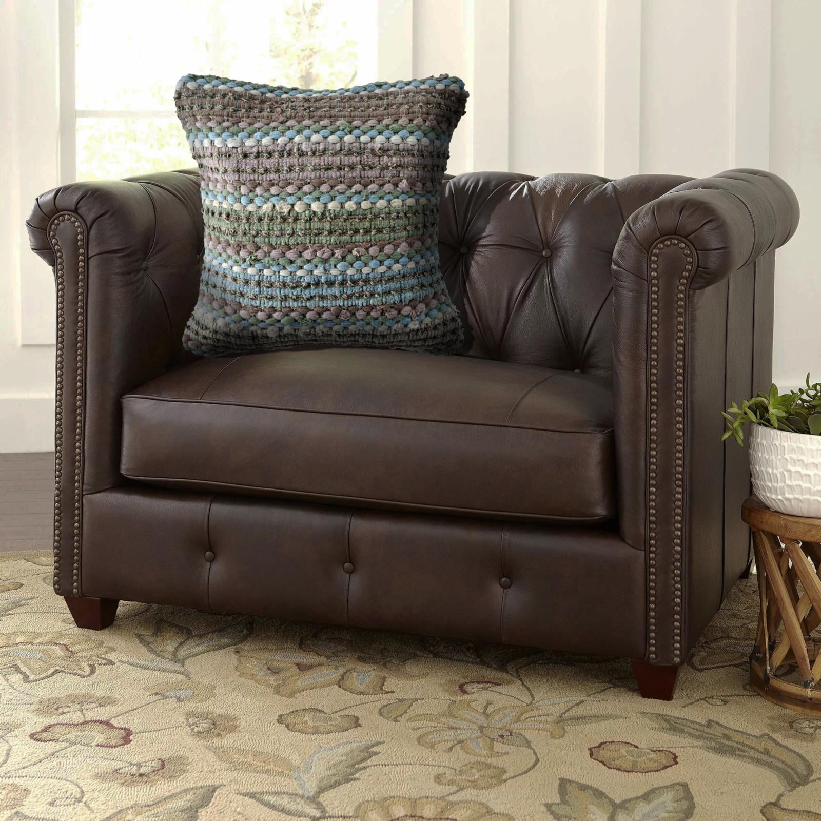 LR Home Drew 18" x 18" Beige/Brown Striped Cotton Blend Adult Decorative Throw Pillow