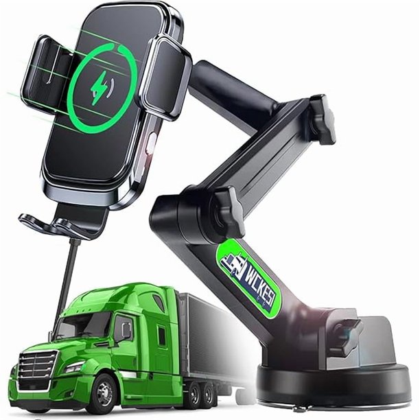 wonima44 Truck Phone Holder Mount Wireless Charger Heavy Duty for Car 15W Smart Fast Charging 14 inch Long Arm Pickup Truck Windshield and Dashboard,Truck Accessories,for iPhone Samsung LG