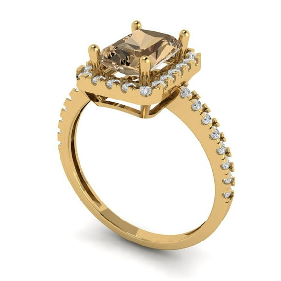1.86ct emerald cut champagne Zircon 18k yellow gold halo Bridal Wedding Engagement Promise Anniversary Ring for Women size 3.75