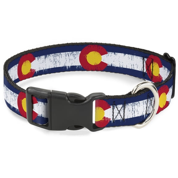 Buckle-Down Pet Collar, Dog Collar Plastic Buckle, Colorado Flags Repeat Weathered, 7 to 8.5 Inches 0.5 Inch Wide