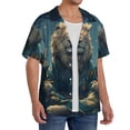 thumbnail image 2 of Balery Starry Sky Meditating Lion Camisa Casual de Manga Corta con Botones para Hombre, Texturizada, Estilo Cubano, para Playa, Verano-4X-Large, 2 of 5