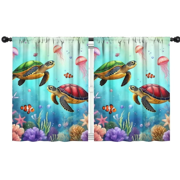 Blackout Kids Curtains,Sea Turtle Sjellyfish Childrens Insulated Curtains Set Of 2,Bedroom Essentials,Toddler Room Decor 42x54in(106x137cm)