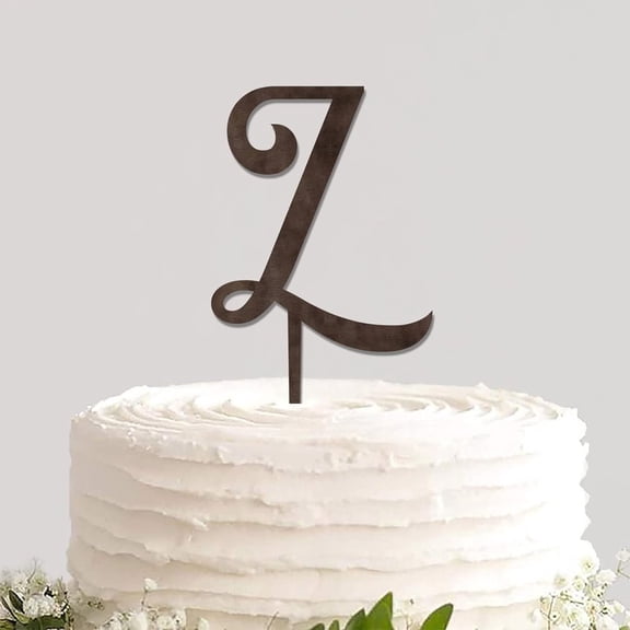 Custom Cake Topper Pick Durable Rustic Wood Cake Insert Monogram Initial Letter Family Last Name Cupcake Party Cake Decorations for Birthday Wedding Celebration Party Decoration Supplies