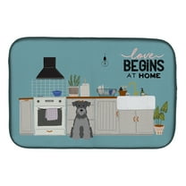 Black Silver Miniature Schnauzer Kitchen Scene Dish Drying Mat