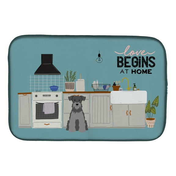 Black Silver Miniature Schnauzer Kitchen Scene Dish Drying Mat