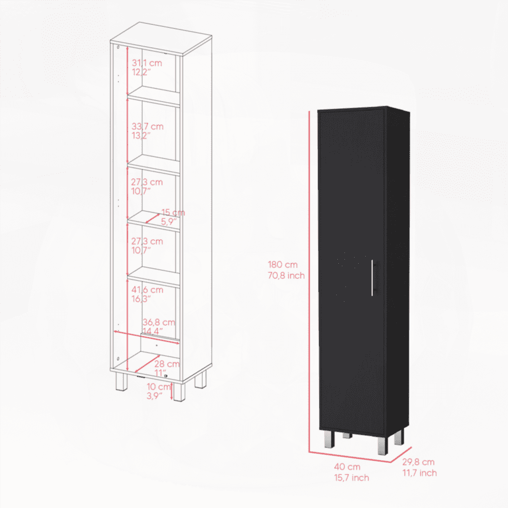 Black Single-Door Storage Cabinet with 5 Shelves – Ideal for Garage & Home Organization