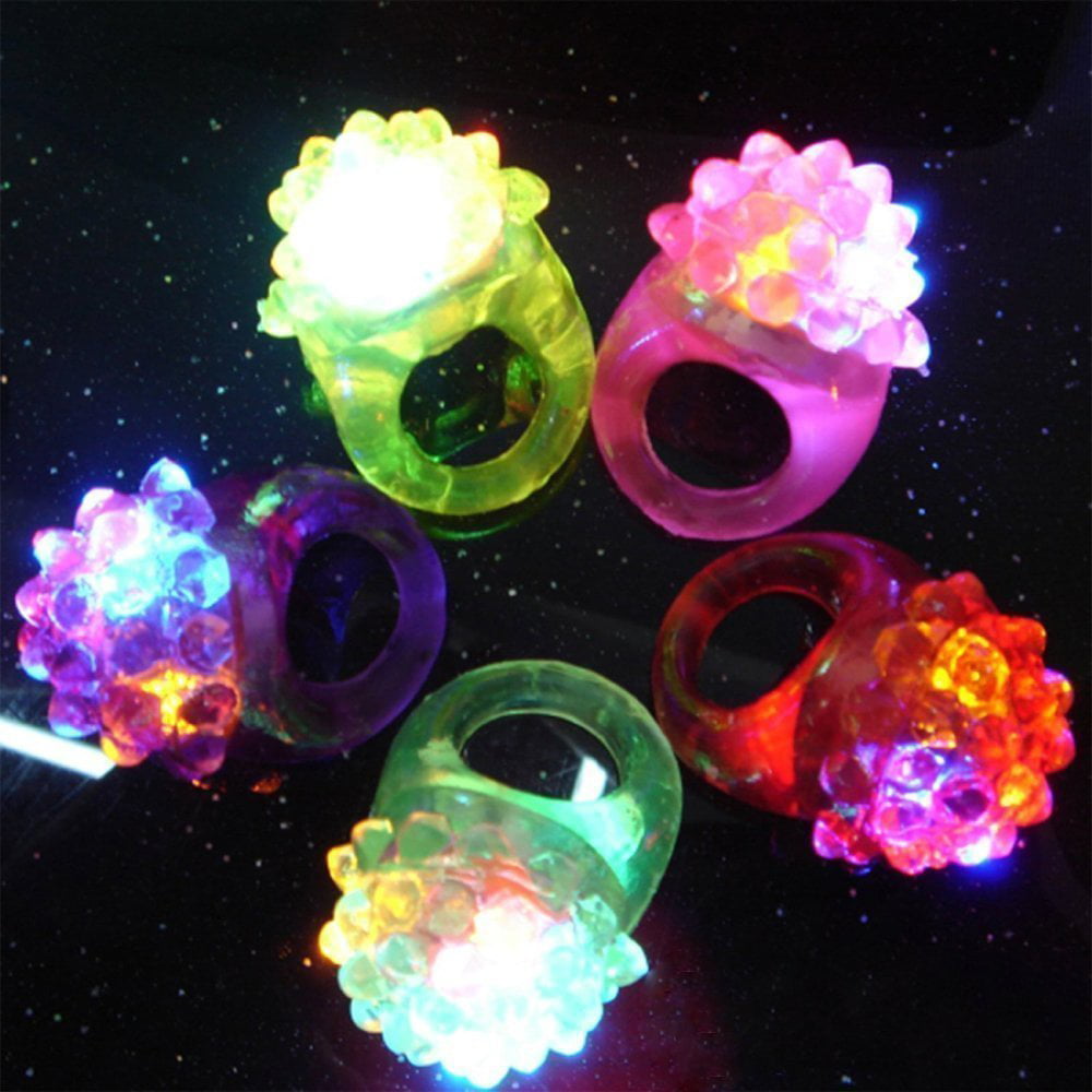72 Ct C&H Solutions Shining White Clear LED Flashing Jelly Bumpy Finger Rings 