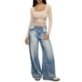 thumbnail image 3 of Women'S Solid Color Long Sleeve U-Neck Ribbed Knitted Casual Top Slim Fit Basic Shirt Apricot S, 3 of 6