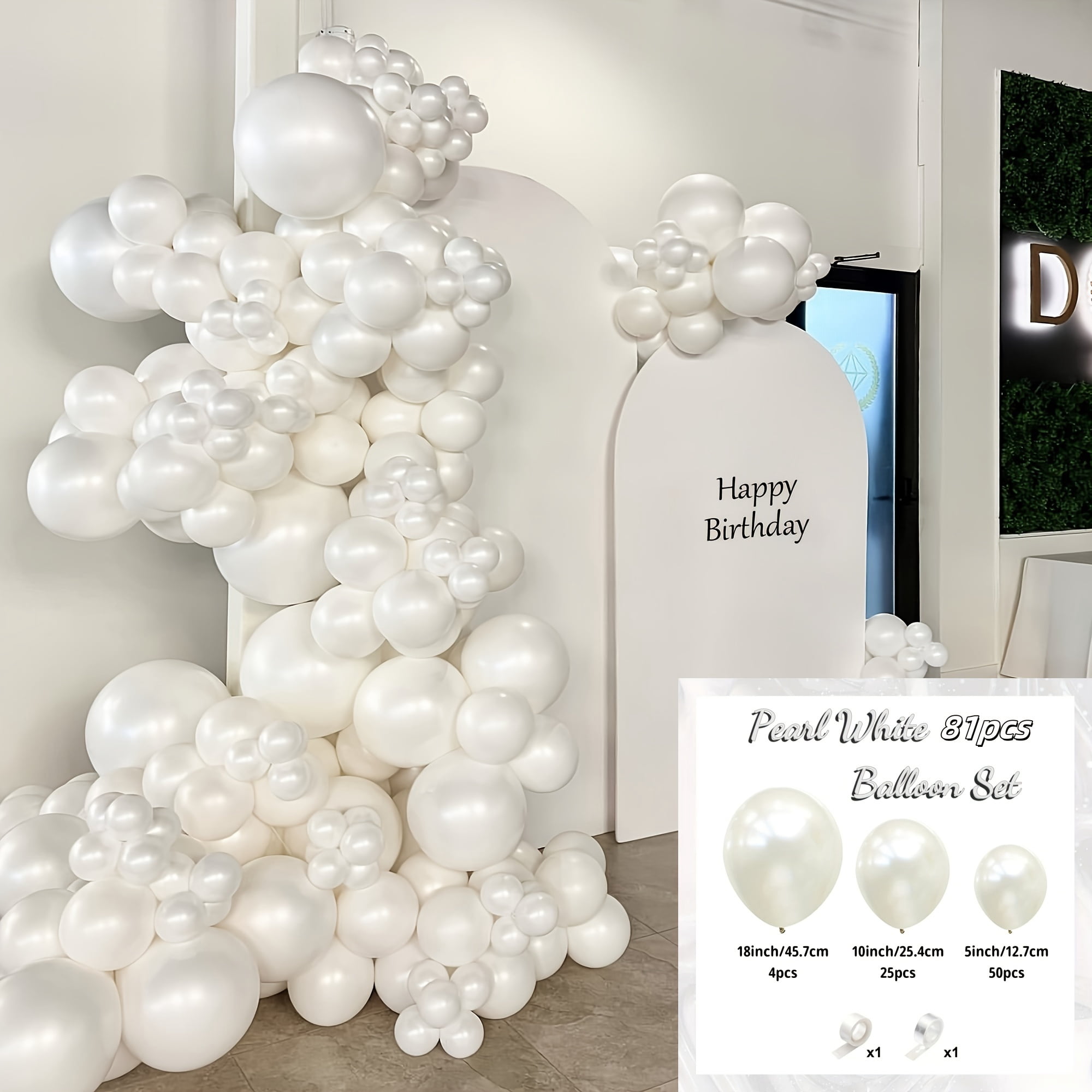 Pearl White Balloon Arch Kit 81pcs for Wedding Birthday Party Decorations Indoor Outdoor