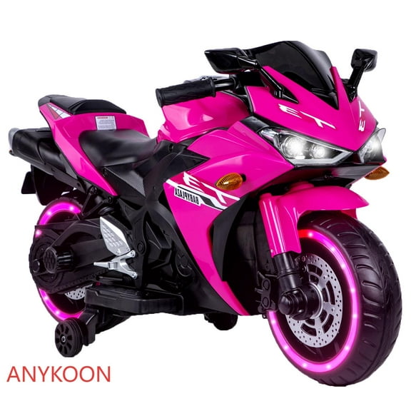 Anykoon 12V7Ah Kids Motorcycle for Kids 3 - 6 years Boys Girls  Kids Motorcycle Ride on Toy with Training Wheels/manual throttle/ drive by hand /Lighting wheels
