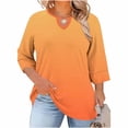 thumbnail image 2 of LEKWK Plus Size 3/4 Sleeve Tops for Women Regular Fit Keyhole Neck 3/4 Sleeve Tops Regular Fit Gradient Ombre Casual Tops Casual Tunic Length office Work Outfits, 2 of 7