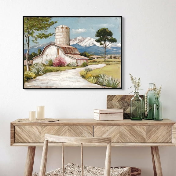 Euroco Rustic Farmhouse Landscape Canvas Wall Art,32x24in Framed Large Decorations,Nature Scenery Picture French Countryside Poster for Bathroom Bedroom Living Room Decor