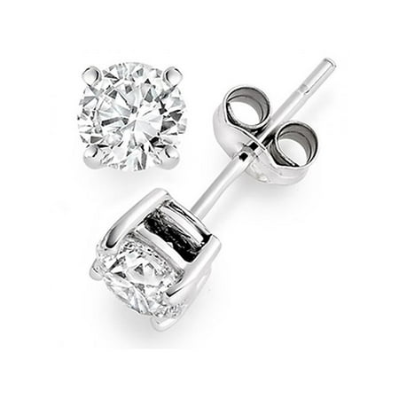 Fossil Round Earrings - 925 Sterling Silver 1.5 tcw Basket Setting 6MM Clear Round CZ Cubic Zirconia Nickel Free Stud Earrings