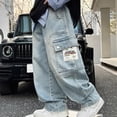 thumbnail image 5 of TOWED22 Boys Cargo Baggy Pants Elastic Waist Wide Leg Jeans Casual Demin Pants with Pockets 5-14 Years(Blue,10-12 Y), 5 of 9